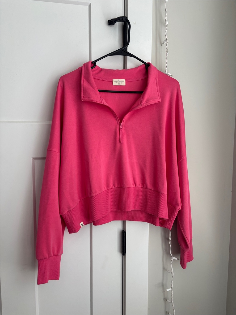 Simply Southern Hot Pink Half-Zip Cropped Pullover